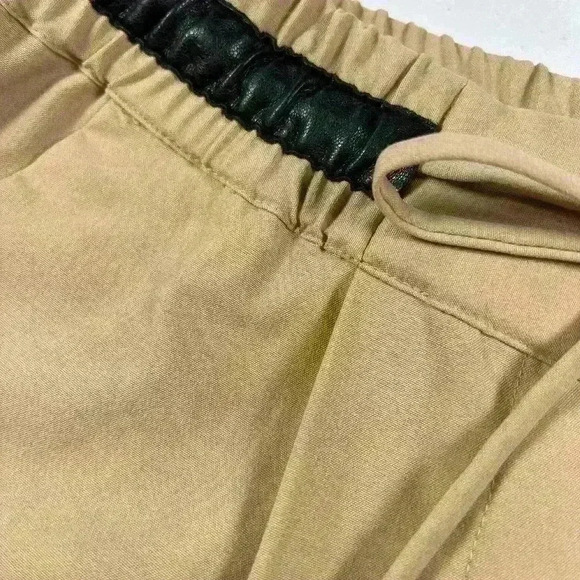 ZARA Tailored Dress Pants Relaxed Fit Tan Black Leather Drawstring Women Small - Picture 3 of 8